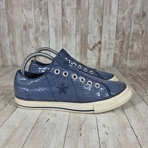 Converse One Star Sneakers Women's US 8 Blue Sequin Low Top Lace Up Casual Shoes
